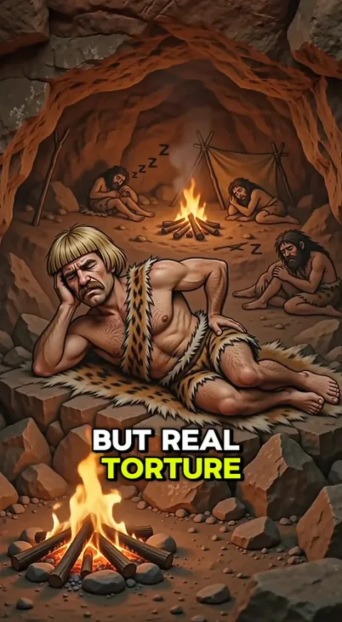 Voiceover shot 2 in the finished ad: Grog trying to sleep on rocks by a fire