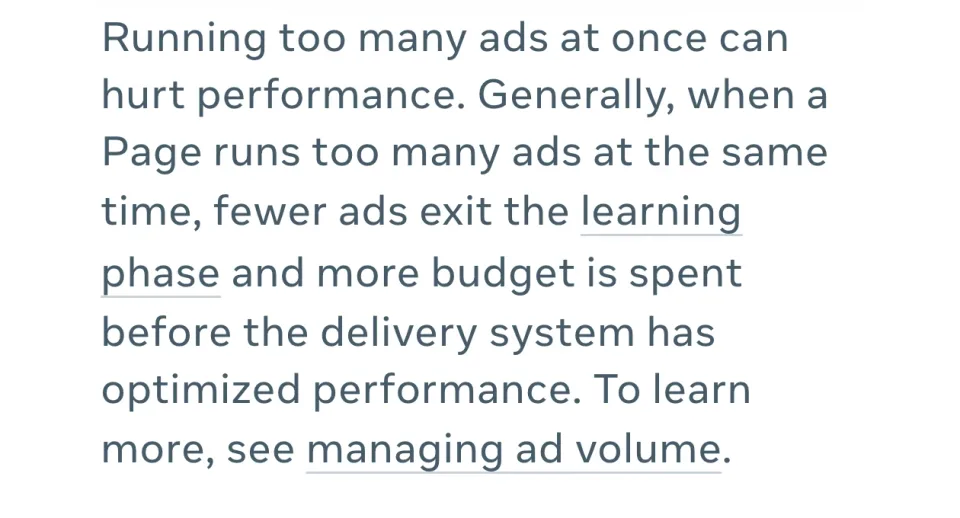 From Meta's Business Help Center article Ad limits per Page, as it read on October 9, 2026