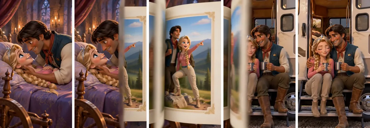 The page turn between shot 1 and shot 2 of the kiss clip, frame by frame
